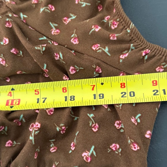 No Boundaries Mini Dress XXL Brown Pink Floral Rosette Cottage Fairy Babydoll - Picture 10 of 12